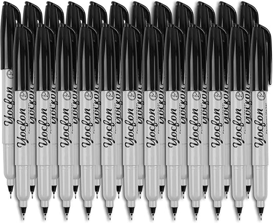 Ultra Fine Point Black Permanent Markers, 24 Pack Ultra Fine Point Black Permanent Marker set, Works on paper, Plastic, Stone, Glass, Metal-DeskLoop Office
