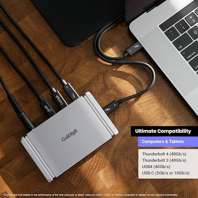 CalDigit Thunderbolt 4 Element Hub - 4X USB4 Ports, USB 3.2 Gen2 10Gb/s, Single 8K or Dual 4K Displays, 60W Charging, 0.8m Cable-DeskLoop Office