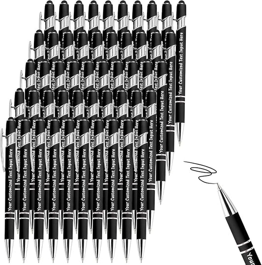 Up to 500 Pcs Personalized Ballpoint Pen Custom Pens Free Engraved Bulk with Name Logo Soft Black Ink Stylus with Touch Metal Office Gift for Anniversaries Graduations Birthdays-DeskLoop Office