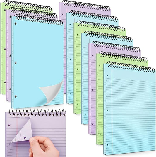 10 Packs 8.5" x 11" Top Spiral Notebook with 3 Hole Punched Legal Pads College Ruled Notepad 50 Sheets Hard Cardboard Paper Wirebound Notepad for Office School Business (Green,Blue,Purple)-DeskLoop Office