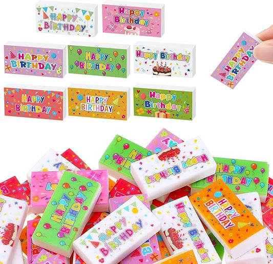 100 Pcs Happy Birthday Erasers Bulk Mini Erasers for Classroom Fun Assortment Birthday Gifts for Back to School Teacher Reward Party Supplies, 8 Styles, 1.6 Inch-DeskLoop Office