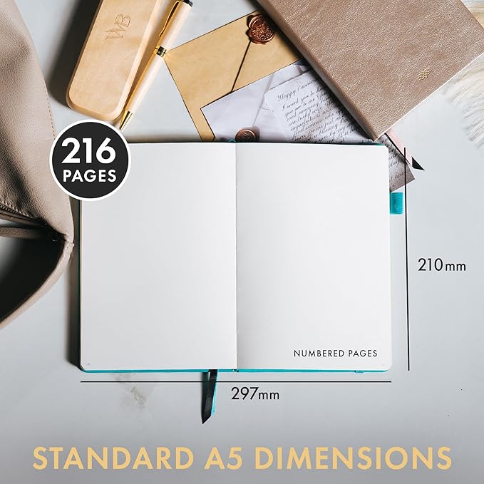 Wordsworth & Black A5 Bullet Dotted Journal 216 Dotted Pages, Hardcover Grid Dot Leather, 120 GSM Paper, Journaling Notebook for Work & Sketching, Journals for Women, Men - Gifts Box Included Black