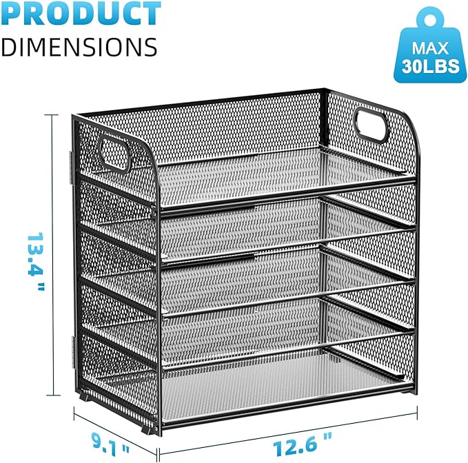 Marbrasse 5 Tier Paper Organizer Letter Tray, Mesh Desk File Organizer with Handle, Paper Sorter Desk Organizer for Home Office Supplies(Black)-DeskLoop Office