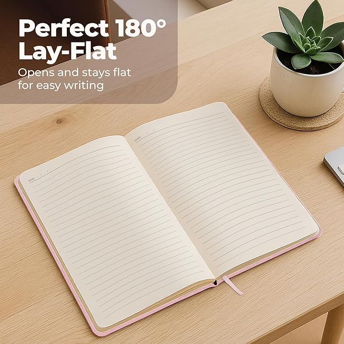 Lined Leather Bound Journal Notebook, A5 Hardcover - Pink 5.8x8.3" - Thick 300 Pages College Ruled Paper Journals for Men and Women - Personal and Professional Note Book for Writing & Journaling-DeskLoop Office