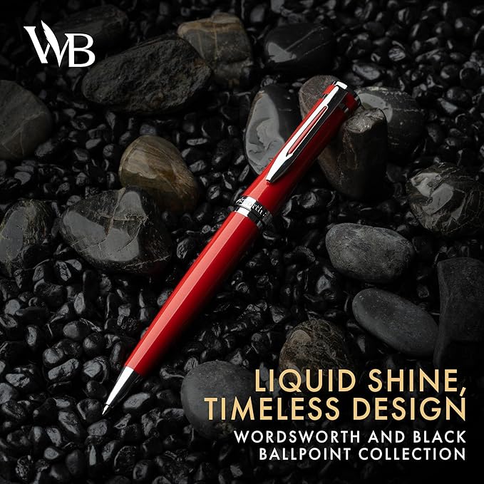 Wordsworth and Black Ballpoint Pen Red Lacquer- Stunning Luxury Pen Chrome Finish, Ink Refill, Best Gift Set for Men & Women, Refillable, Elegant, Nice Pens, Fine Point-DeskLoop Office