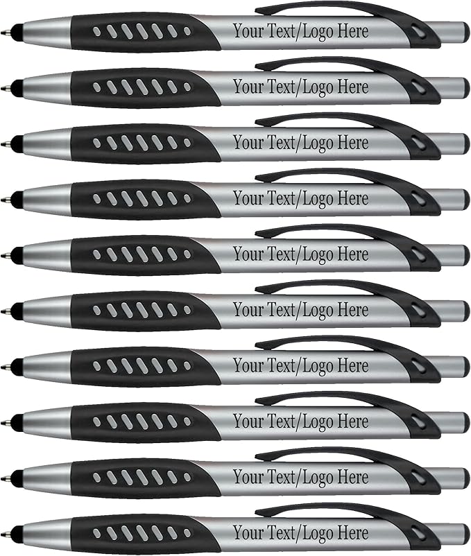 Personalized Pens With Custom Logo or Text-300 Pack Bulk-for Businesses, Parties, and Events, 2 in 1 Ballpoint Pen & Capacitive Stylus for Touchscreen Devices, Click Action, Black Ink, Black-DeskLoop Office