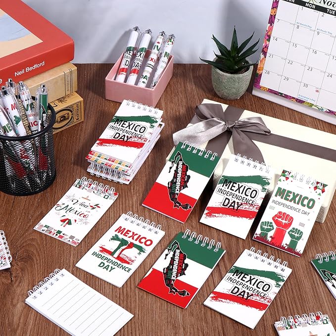 24PCS Mexican Independence Day Mini Spiral Notepad and Pen Set,Viva Mexico Independence Journals Fiesta Ballpoint Pen Pocket Notepad Bulk Gifts Supplies for Dia De La Independencia Party-DeskLoop Office