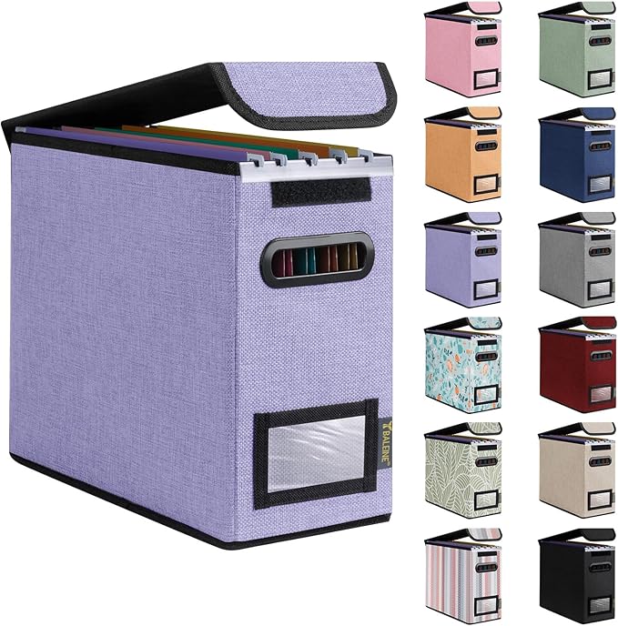 BALEINE File Organizer Box with Lid, Collapsible File Folder Organizer with Plastic Slide, Hanging File Folder Box for Office Document Storage (1 Pack, Purple, S)-DeskLoop Office