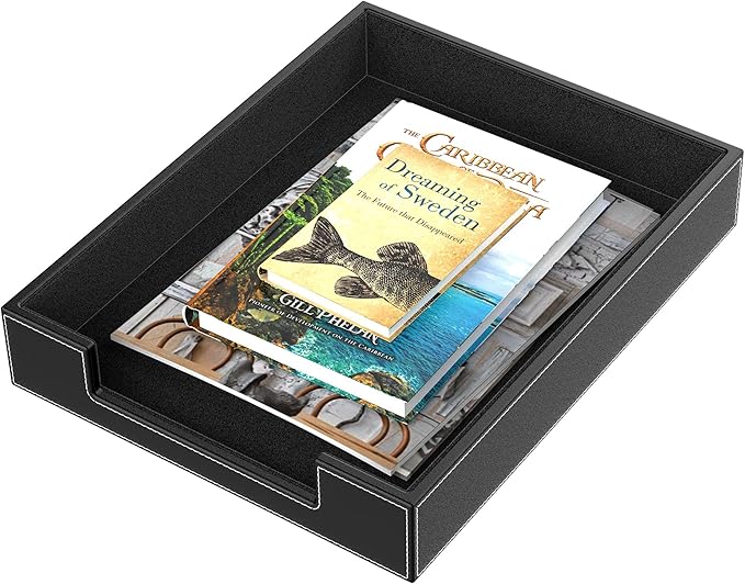 Leather Letter Tray, THIPOTEN Elegant Desk Organizer for Office Supplies, Mail, Paper, File, Magazine, Perfect Office Organization for Desktop(Black)-DeskLoop Office