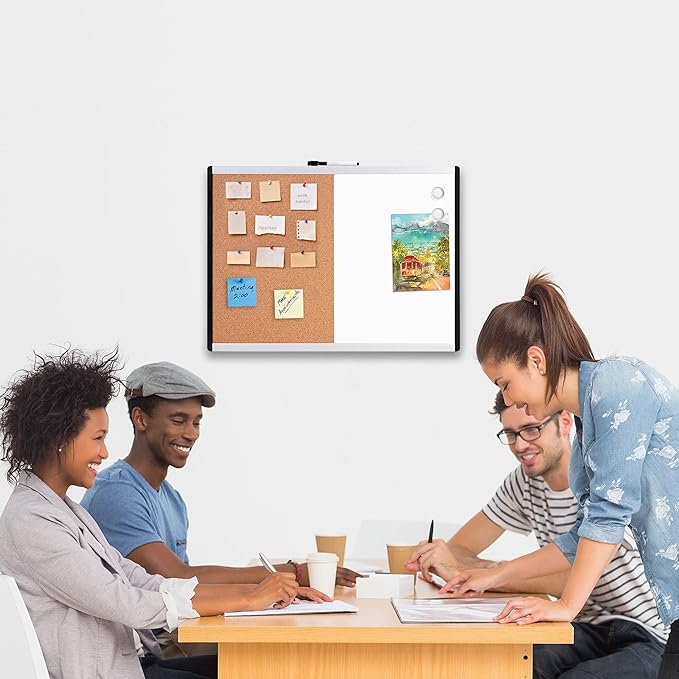 Amazon Basics Combo Magnetic Whiteboard&Cork Board for Home,Office and Classroom, Plastic/Aluminum Frame, White,Yellow, 17" x 23"-DeskLoop Office