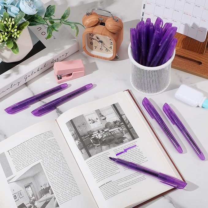 Fuutreo 60 Pack Pastel Highlighters Bulk Bright Color Highlighter Marker Chisel Tip Dry Quickly Safe Highlighter Pens Fluorescent Ink for Adults Home School Office(Purple)-DeskLoop Office