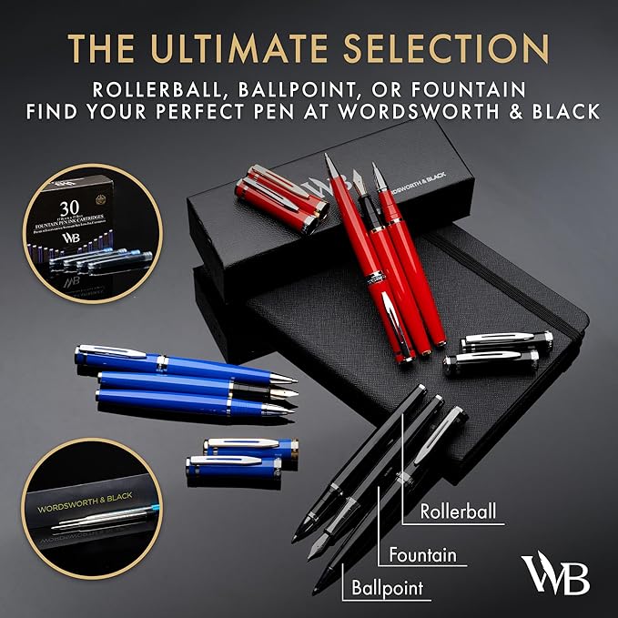 Wordsworth and Black Ballpoint Pen Red Lacquer- Stunning Luxury Pen Chrome Finish, Ink Refill, Best Gift Set for Men & Women, Refillable, Elegant, Nice Pens, Fine Point-DeskLoop Office