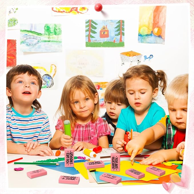 PerKoop 50 Pcs Pcs Inspirational Pink Erasers Bulk Small Motivational Block Pencil Erasers Back to School Gifts for Classroom Students Teachers Office Stationery Supplies-DeskLoop Office
