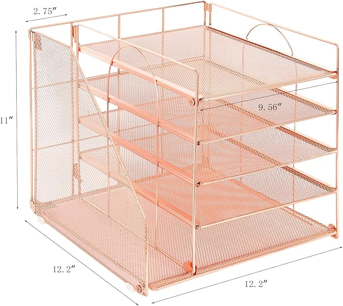 Desk Organizers and Accessories, 5-Tier Paper Letter Tray Organizer with File Holder, Desktop Organizer for Office Supplies, Office Desk Accessories & Workspace (Rose Gold)-DeskLoop Office
