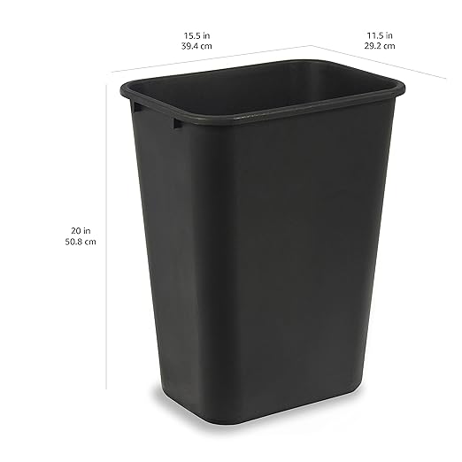 Amazon Basics Trash Can, Rectangular Commercial Office Wastebasket, 10 Gallon (Pack Of 1), Black (Previously AmazonCommercial brand)-DeskLoop Office