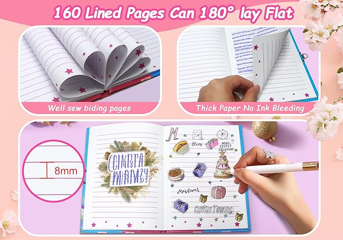 Girls Diary with Lock for Kids, 7x5.25 Inches 160 Lined Pages Secret Pink Girly Notebook for Girls Journal with Lock for Kids Pre School Writing Drawing Cute Girls Gifts for Birthday-DeskLoop Office