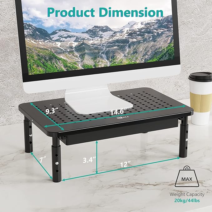 WALI Computer Monitor Stand with Storage, Desk Monitor Riser 3 Height Adjustable, Laptop Riser with Airflow Vents, Desk Organizer for Computer, Laptop, Printer, Notebook (STT003D-B), 1 Pack, Black-DeskLoop Office