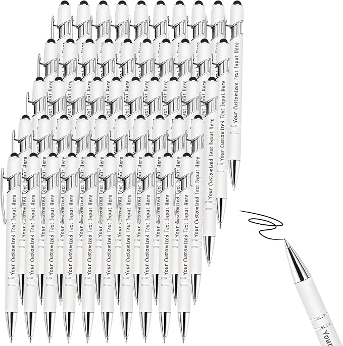 Up to 200 Pcs Personalized Ballpoint Pen Custom Pens Free Engraved Bulk with Name Logo Soft Black Ink Stylus with Touch Metal Office Gift for Anniversaries Graduations Birthdays