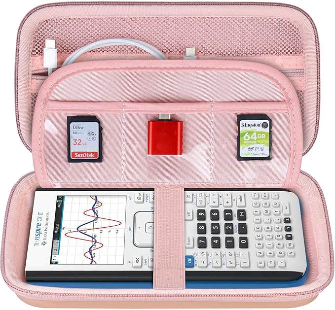 BOVKE Calculator Travel Case for Texas Instruments TI-Nspire CX II CAS/CX II/CX/CX CAS Graphing Calculators and More - Mesh Pocket for USB Charging Cables and Other School Supplies, Rose Gold-DeskLoop Office