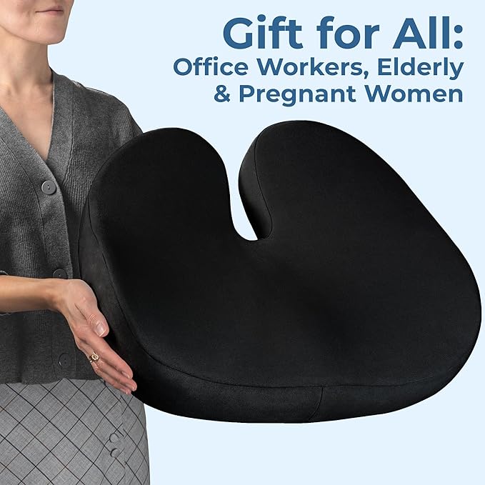 5 STARS UNITED Seat Cushion for Tailbone Pain Relief – Large Memory Foam Lifting Pillow for Coccyx, Hip, Sciatica & Post-Surgery Recovery – Wheelchair, Car, Desk, Gaming & Office Chairs, Black-DeskLoop Office