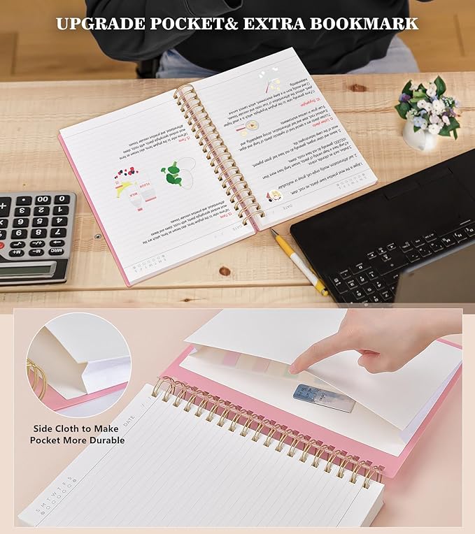 Pink Spiral Notebook Journal College Ruled 8.5''x 11'', 360 Pages Lined Thick Journals for Women Men, A4 Large Spiral Notebooks with 100GSM Paper, Spiral Journaling for Writing Work, School-DeskLoop Office