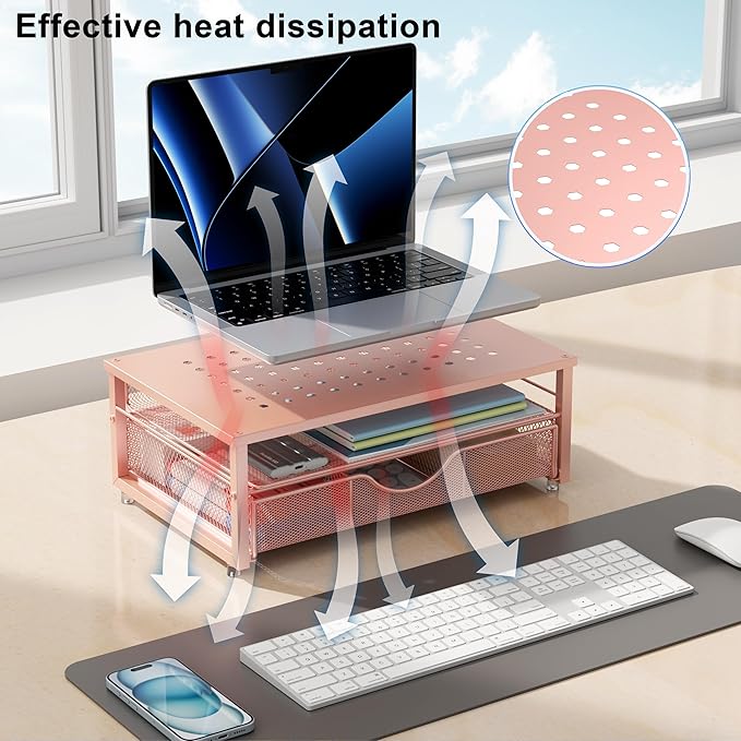 gianotter Computer Monitor Stand Riser, office organizer with Drawer, Office Organizers Storage for Classroom Office Supplies (Rose)-DeskLoop Office