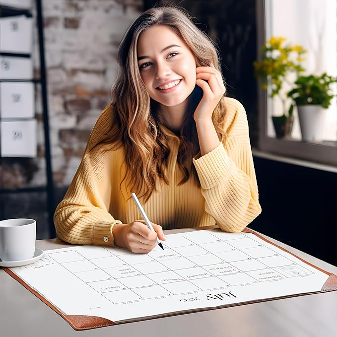 Simplified Desk Calendar 2025-2026 with Desktop Mat, Cabbrix Large Desk Pad Calendar 21" x 16-1/2" from July 2025 to December 2026, Desk Blotter Calendar for Home School and Office (Brown)-DeskLoop Office