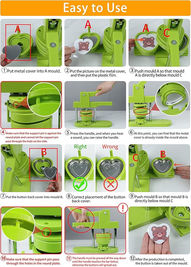 Heart Button Maker Machine Replaceable Badge-Model, DIY Button Pin Maker Kit, Badge Press Machine with 100PCS Heart Badge Making Supplies & Circle Cutter-DeskLoop Office