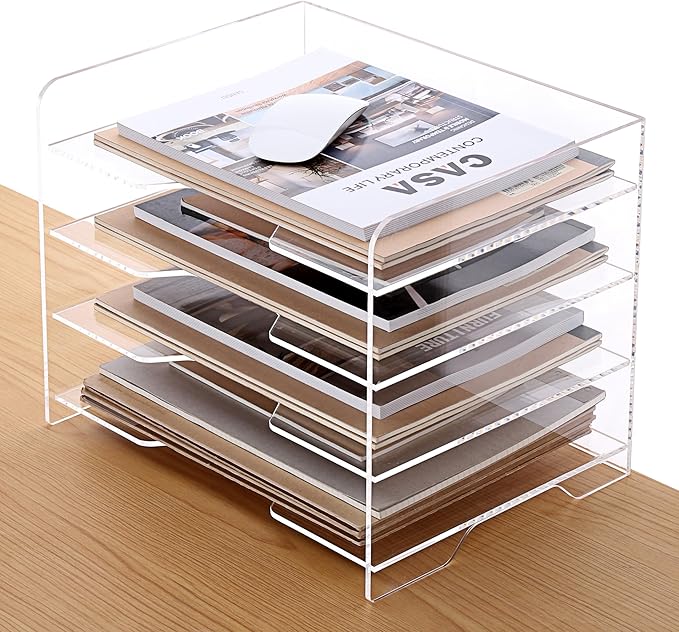 SANRUI Acrylic Paper Organizer Letter Tray for Desk, 4 Tier Enlarged File Sorter,Clear File Holder Desktop Shelf Document Storage for School Office Home-DeskLoop Office