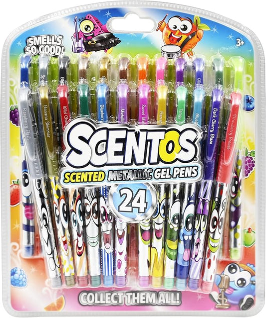 Scentos 24-Pack Scented Metallic Gel Pens for Kids – Non-Toxic Gel Ink for Drawing, Coloring & Journaling – Sweet Scents – Safe Art Supplies for Ages 3+-DeskLoop Office