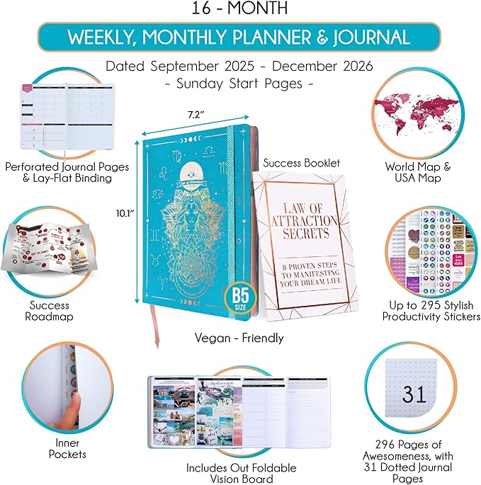 2025-2026 Planner Weekly and Monthly | 16-Month Life Planner to Increase Focus & Productivity | Reduce Overwhelm & Achieve Your Biggest Goals | Include Gift Box & Stickers | Sep 2025-Dec 2026-DeskLoop Office