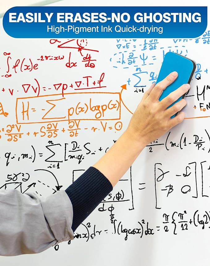 SFAIH Dry Erase Markers Chisel Tip with Magnetic Whiteboard Eraser, 72 Bulk Pack Black White Board Markers for Teachers & Students, Versatile Lines, 1s Quickly Dry, Perfect for Classroom and Office-DeskLoop Office