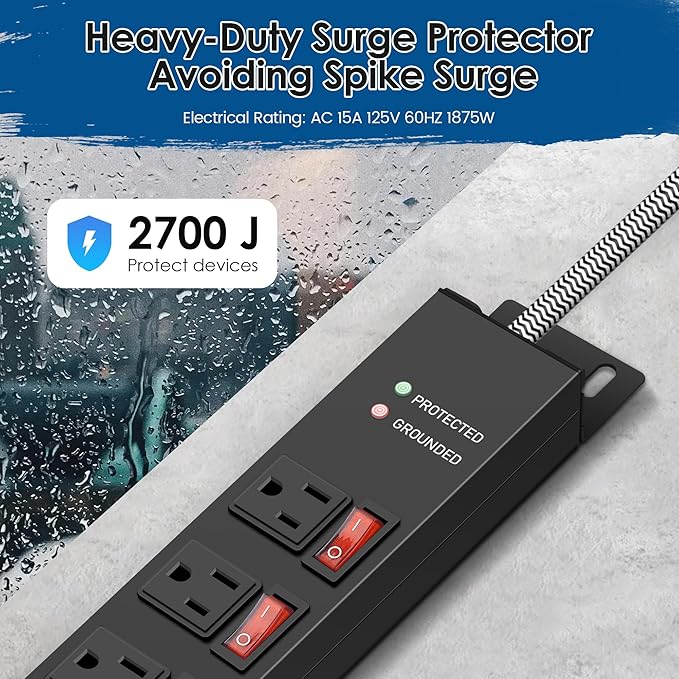 Rack Mount Power Strips,8 Outlet Strips Surge Protector with Individual Switches, PDU Power Strip for Server Racks, 14AWG Heavy-Duty Braided Extension Cord,2700J,15A 125V 1875W (10 FT Cable)-DeskLoop Office