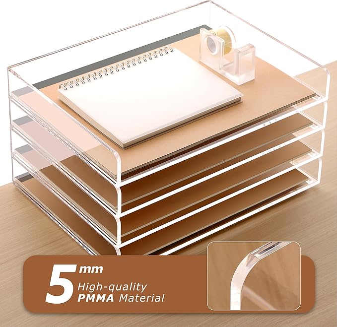 SANRUI 4 Tier Clear Desk Paper Letter Organizer Trays, A4 Stackable File Document Tray, Acrylic Desk Organizers and Accessories Sorter, Workspace Office Supplies Organizers,12.4inx8.86inx6.64in-DeskLoop Office