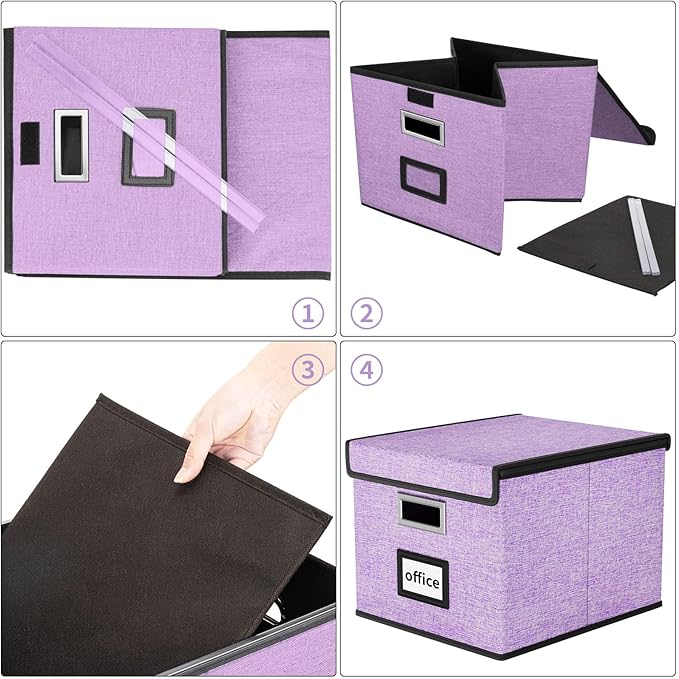 Huolewa Decorative File Organizer Storage Box with Lid, Linen Hanging Filing & Storage Box with Plastic Slide for Office/Decor/Hom, Universal Hanging Filing Organization Box for Letter/Legal Folder-DeskLoop Office