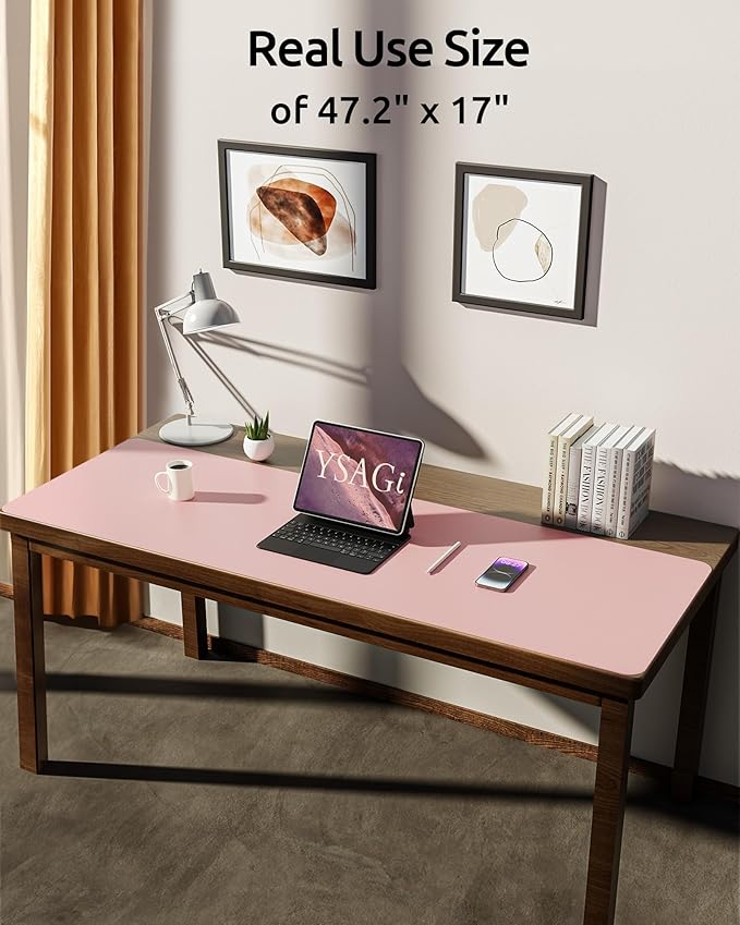 YSAGi Leather Desk Pad Protector, Office Desk Mat, Large Mouse Pad, Non-Slip PU Leather Desk Blotter, Laptop Desk Pad, Waterproof Desk Writing Pad for Office and Home (Light Pink, 47" x 17")-DeskLoop Office