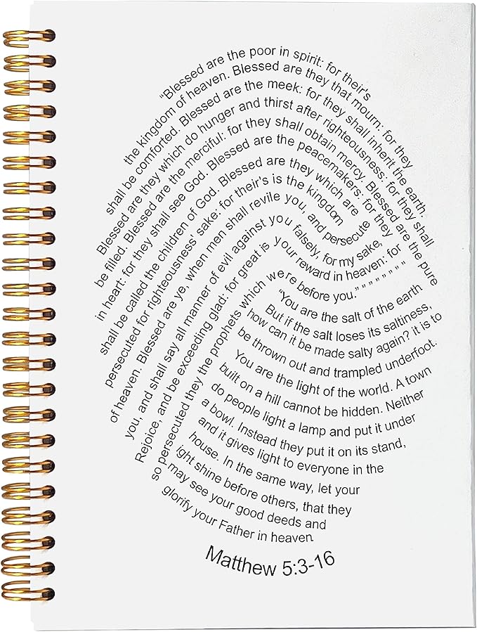 VNWEK Bible Scripture Matthew 5:3-16 Blessed are the Poor in Spirit God's Fingerprints Spiral Notebook Journal 5.5 x 8.3 inches,Christian Lined Hardcover Spiral Notebook,Christian Gifts-DeskLoop Office