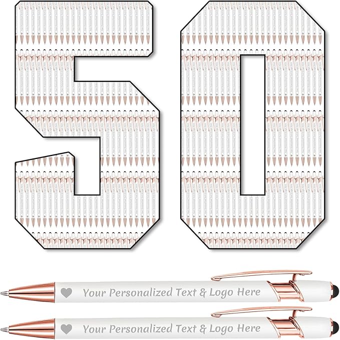 STREADVE 50 Personalized Custom Pens Engraved Writing Pen with Name Logo, Customized Promotional Items Stylus Pen Gifts for Communion Wedding Men Women Realtor Business, White-DeskLoop Office
