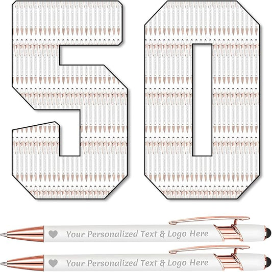 STREADVE 50 Personalized Custom Pens Engraved Writing Pen with Name Logo, Customized Promotional Items Stylus Pen Gifts for Communion Wedding Men Women Realtor Business, White-DeskLoop Office