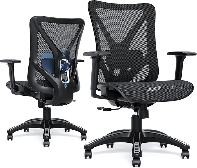 Ergonomic Office Chair, Mesh Computer Desk Chairs with Adjustable Lumbar Support, 3D Armrests, Tilt Function, Comfy Wide Seat, Swivel Executive Work Task Chair for Company and Home-DeskLoop Office