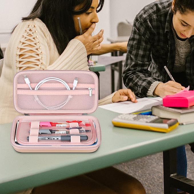 BOVKE Calculator Travel Case for Texas Instruments TI-Nspire CX II CAS/CX II/CX/CX CAS Graphing Calculators and More - Mesh Pocket for USB Charging Cables and Other School Supplies, Rose Gold-DeskLoop Office