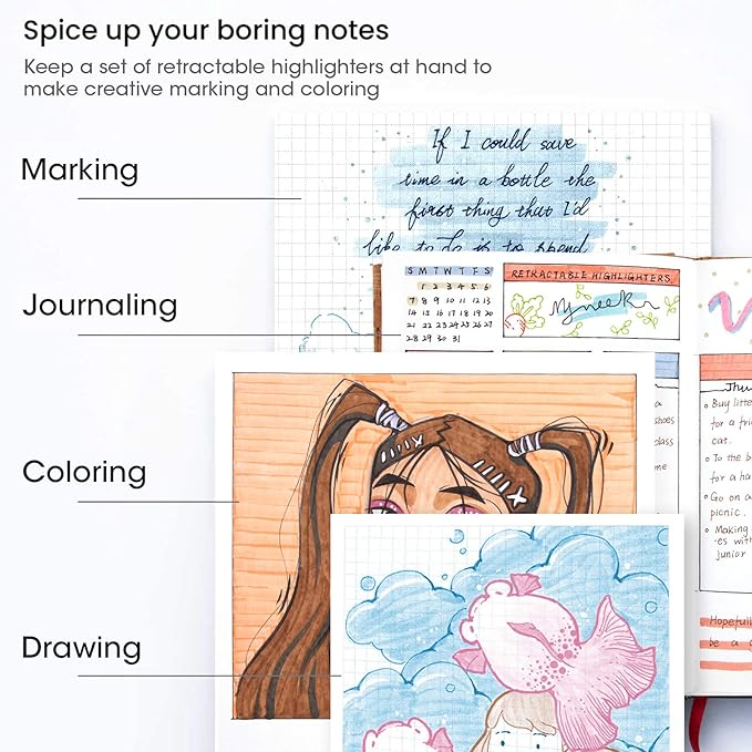 WRITECH Retractable Highlighters Assorted Colors: Chisel Tip Click Aesthetic Highlighter Marker Pens Pack Multi Colored Ink No Bleed Smear for Highlighting Journaling (12ct Mild+Vintage)-DeskLoop Office