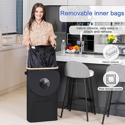 efluky Recycling Bin for Kitchen 100L, 26 Gallon Recycle Bins for Indoor Outdoor Home Use with 2 Removeable and Reusable Inner Bags, Tall Recycle bin for Bottle Can Plastice Stickers (Black)-DeskLoop Office