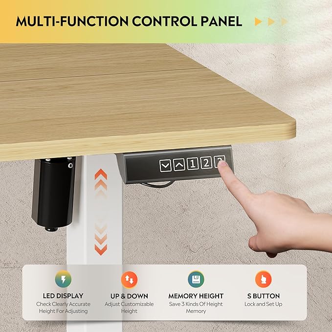 DEVAISE 48 Inch Electric Standing Desk, 3 Adjustable Height Stand up Desk for Home Office, Ergonomic Sit to Stand Desk with LED Touchscreen, Headphone Hook, 3 Memory Preset Computer Desk (Maple)-DeskLoop Office
