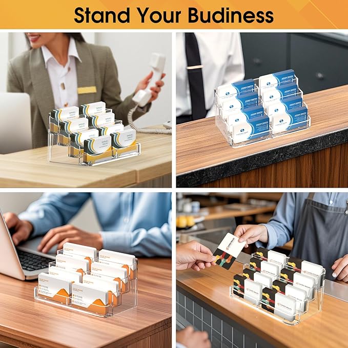 MaxGear Acrylic Business Card Holder for Desk Multiple Business Card Holders, Premium Cards Stand, Clear Plastic Cards Display Holder with 4 Tier for Exhibition, Home and Office, 8 Pocket, 2 Pack-DeskLoop Office