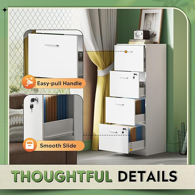 DEVAISE 4 Drawer File Cabinet with Lock, Vertical Filing Cabinet for A4/Letter Size Files, Wood Storage Organizer for Home Office, White-DeskLoop Office