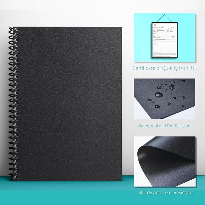 Binditek 200 Pack 16 Mil Sand-Textured Polycover, Midweight Binding Front and Back Covers, Lightly Textured Sand Finish, 8-1/2" x 11", Square Corners, Un-Punched, Black, Office Supplies