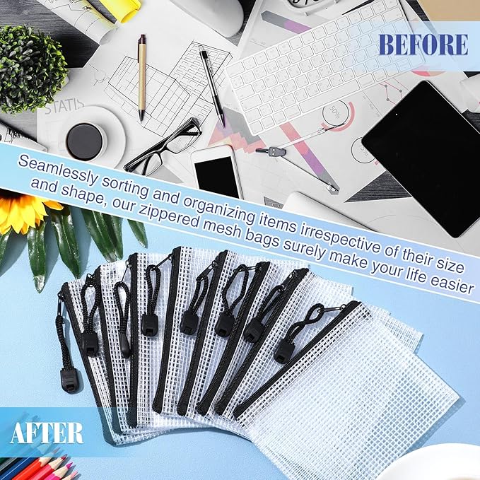 Jetec 32 Pcs Mesh Zipper Bags Toy Storage Bikini Organizer Bag Bolsas Para Guardar Trajes De Baño Waterproof Zipper Reusable Pouch Puzzle Multipurpose for Storage Office(Black,5.1 x 4.1 Inch)-DeskLoop Office