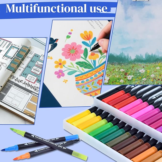 120 Colored Art Brush Markers Pens for Adult, Fine Point Art Marker, Double Tip Colored Pen, Coloring Book Markers for Adult, Hand Lettering, Drawing-DeskLoop Office