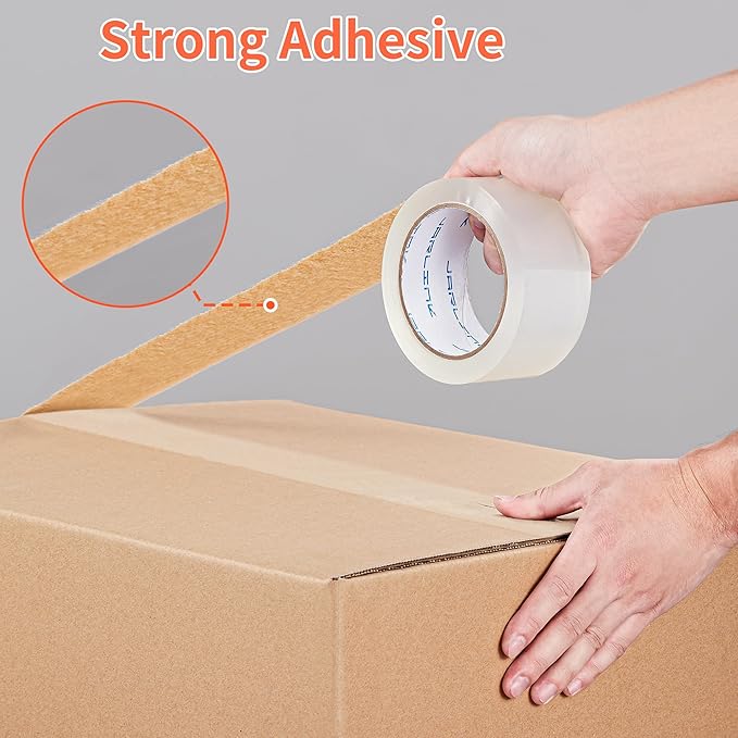 JARLINK 12 Rolls Clear Packing Tape with 2 Dispensers, Heavy Duty Packaging Tape Refills for Shipping Packaging Mailing, 2.7mil Thick, 1.88 inches Wide, 55 Yards Per Roll, 660 Total Yards-DeskLoop Office